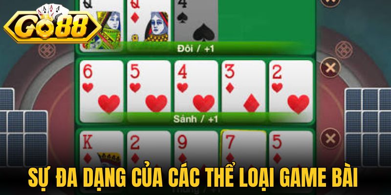 Sự đa dạng của các thể loại game bài tại hệ thống Go88