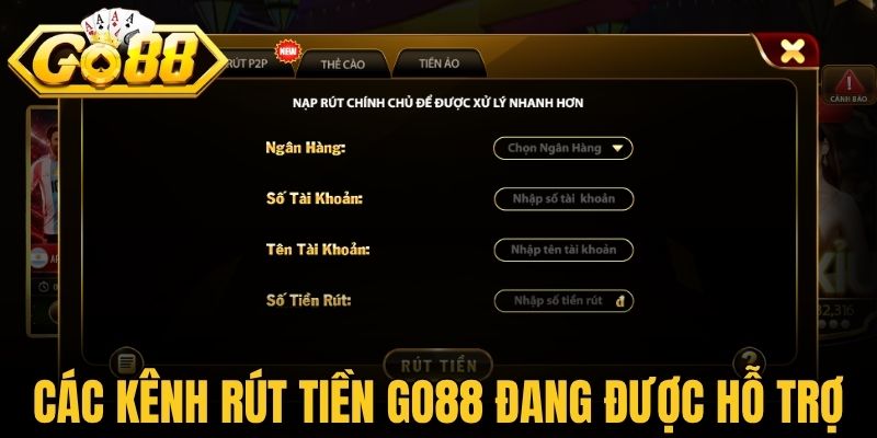 Các kênh rút tiền Go88 đang được hỗ trợ hiện nay